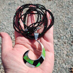 Jay King DTR 4 Strand Black Chalcedony turquoise Necklace inlay Pendant